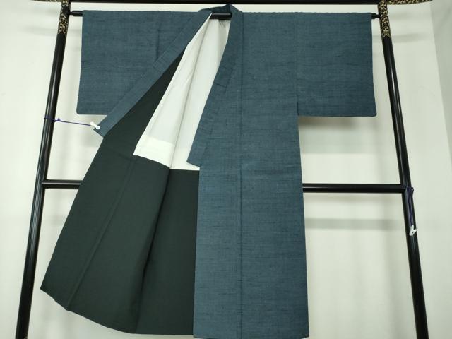 平和屋着物●男性 六條 ゆきやま紬 アンサンブル 濃鉄御納戸色 証紙付き 正絹 逸品 DAAV6408ps