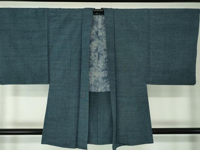 平和屋着物●男性 六條 ゆきやま紬 アンサンブル 濃鉄御納戸色 証紙付き 正絹 逸品 DAAV6408ps