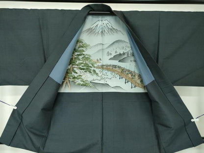 平和屋着物●男性　紬　アンサンブル　80亀甲　総詰め　正絹　逸品　DAAV6410ps