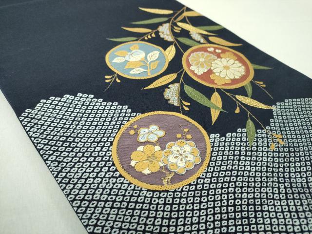 平和屋着物●太鼓柄袋帯 唐織 鹿の子花丸文 金糸 正絹 逸品 DAAV6431ps