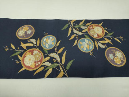 平和屋着物●太鼓柄袋帯 唐織 鹿の子花丸文 金糸 正絹 逸品 DAAV6431ps