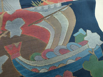 平和屋着物●六通柄袋帯　南蛮船　枝花文　金糸　正絹　逸品　DAAV6432ps