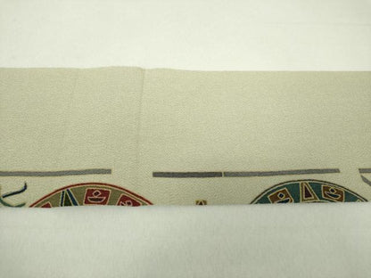 平和屋着物●九寸名古屋帯　鳥獣丸文　鬼しぼ縮緬　正絹　逸品　未使用　DAAV6449ps