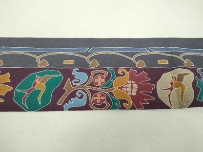 平和屋着物●全通柄九寸名古屋帯　花鳥文　鬼しぼ縮緬　正絹　逸品　未使用　DAAV6453ps