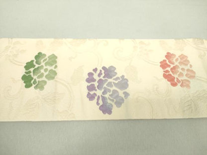 平和屋着物●九寸名古屋帯　牡丹唐草　ラメ糸　正絹　逸品　DAAV6454ps