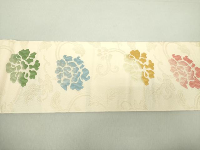 平和屋着物●九寸名古屋帯　牡丹唐草　ラメ糸　正絹　逸品　DAAV6454ps