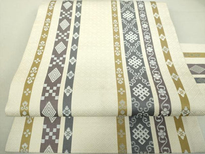 平和屋着物●九寸名古屋帯 花菱間道 正絹 逸品 未使用 DAAV6459ps