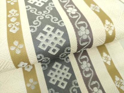 平和屋着物●九寸名古屋帯 花菱間道 正絹 逸品 未使用 DAAV6459ps