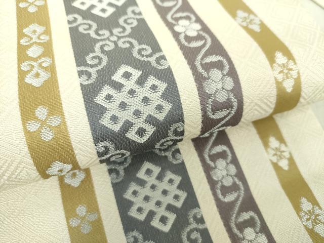 平和屋着物●九寸名古屋帯 花菱間道 正絹 逸品 未使用 DAAV6459ps