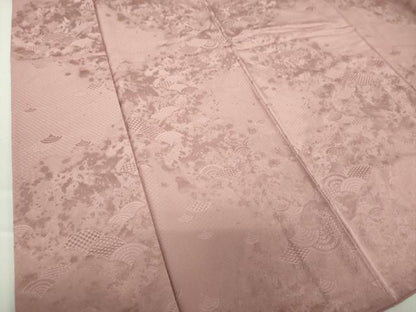 平和屋着物●上質な色無地　霞青海波地紋　紅藤色　正絹　逸品　DAAV6490ps