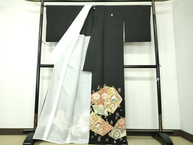 平和屋着物▽豪華黒留袖　単衣　駒刺繍　鳳凰花文　金彩　正絹　逸品　DAAQ4544psm