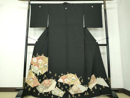 平和屋着物▽豪華黒留袖　単衣　駒刺繍　鳳凰花文　金彩　正絹　逸品　DAAQ4544psm