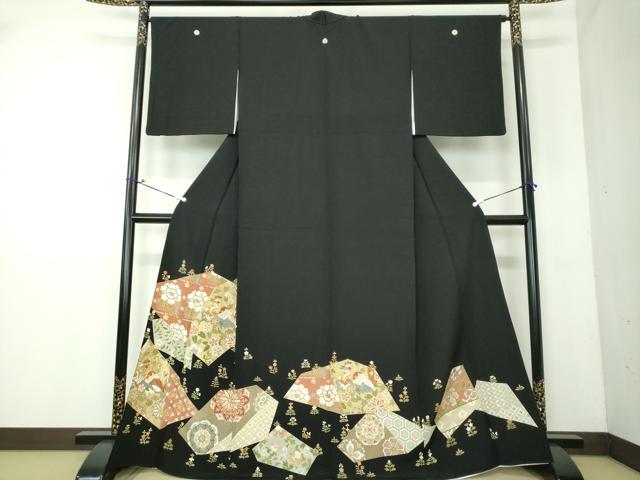 平和屋着物▽豪華黒留袖　単衣　駒刺繍　鳳凰花文　金彩　正絹　逸品　DAAQ4544psm