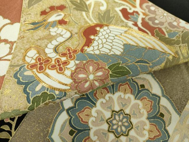 平和屋着物▽豪華黒留袖　単衣　駒刺繍　鳳凰花文　金彩　正絹　逸品　DAAQ4544psm