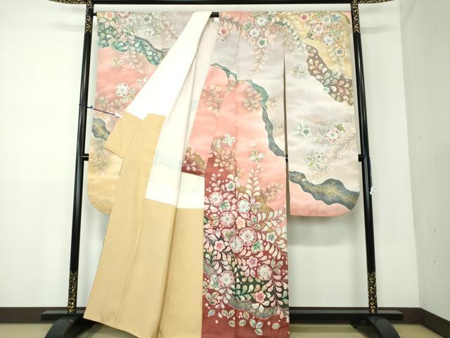 平和屋着物●越後十日町の一流染匠　桐屋・翠山工房　振袖　絞り　辻が花　金通し地　正絹　逸品　DAAV6497ps