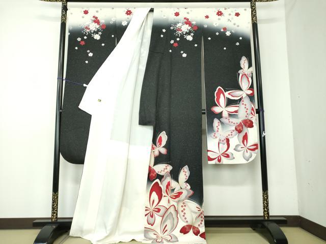 平和屋着物●豪華振袖　刺繍　舞蝶文　暈し染め　金糸　銀通し地　正絹　逸品　DAAV6509ps