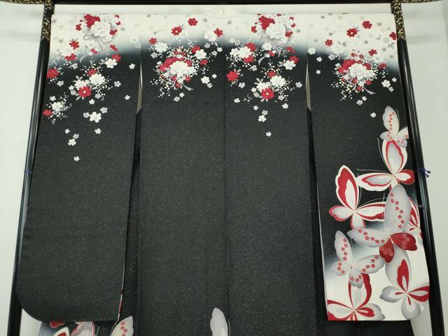 平和屋着物●豪華振袖　刺繍　舞蝶文　暈し染め　金糸　銀通し地　正絹　逸品　DAAV6509ps