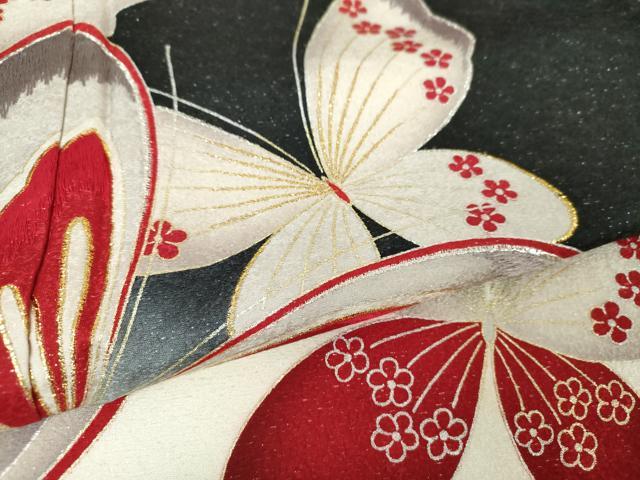 平和屋着物●豪華振袖　刺繍　舞蝶文　暈し染め　金糸　銀通し地　正絹　逸品　DAAV6509ps