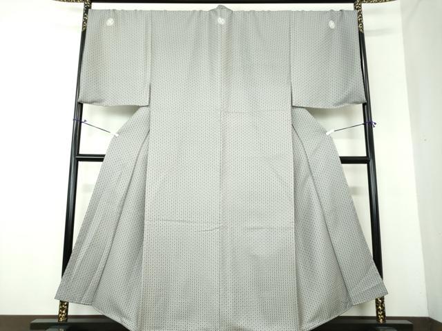 平和屋着物●男性　色紋付　お召地　羽織セット　キングサイズ　長羽織　菱文　錫色　正絹　逸品　DAAV6526ps