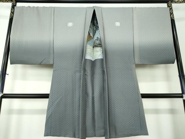 平和屋着物●男性　色紋付　お召地　羽織セット　キングサイズ　長羽織　菱文　錫色　正絹　逸品　DAAV6526ps