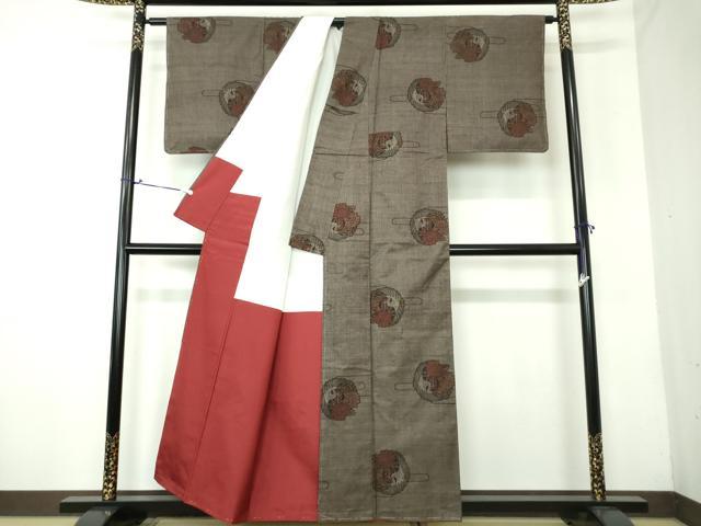 平和屋着物●本場大島紬 7マルキ 鶴の丸 草花文 正絹 逸品 未使用 DAAV6544ps