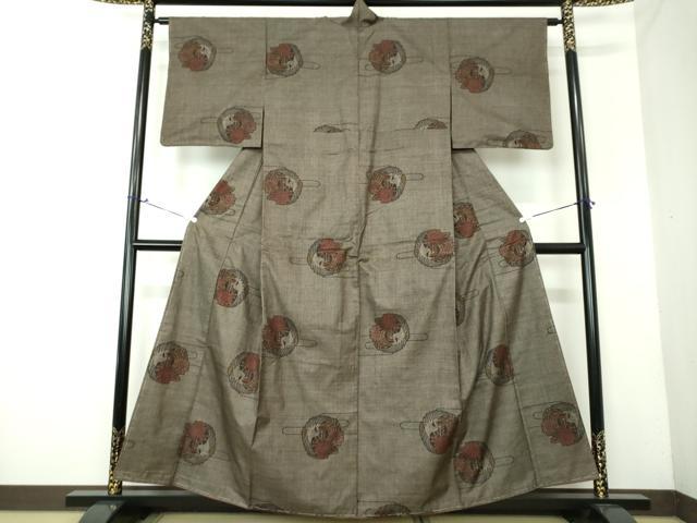 平和屋着物●本場大島紬 7マルキ 鶴の丸 草花文 正絹 逸品 未使用 DAAV6544ps