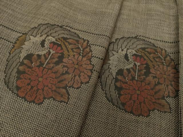 平和屋着物●本場大島紬 7マルキ 鶴の丸 草花文 正絹 逸品 未使用 DAAV6544ps