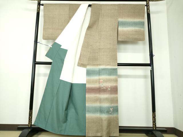 平和屋着物●生紬 訪問着 総刺繍 花鳥文 金糸 正絹 逸品 DAAV6545ps