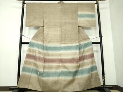 平和屋着物●生紬 訪問着 総刺繍 花鳥文 金糸 正絹 逸品 DAAV6545ps