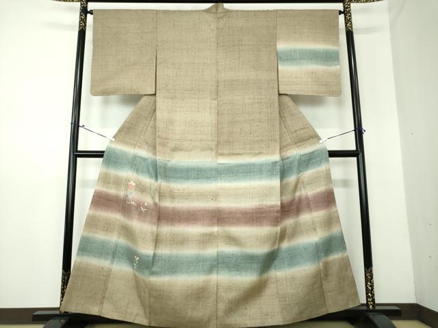 平和屋着物●生紬 訪問着 総刺繍 花鳥文 金糸 正絹 逸品 DAAV6545ps