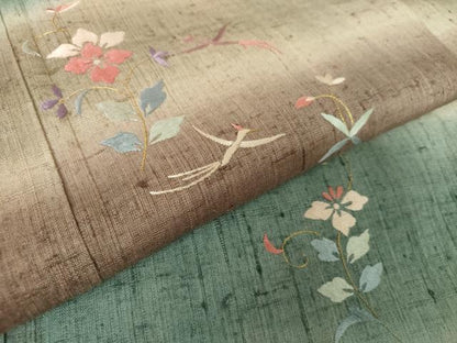 平和屋着物●生紬 訪問着 総刺繍 花鳥文 金糸 正絹 逸品 DAAV6545ps