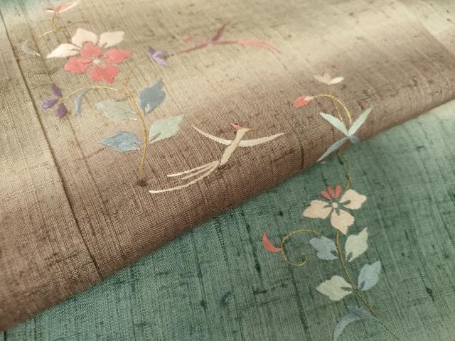 平和屋着物●生紬 訪問着 総刺繍 花鳥文 金糸 正絹 逸品 DAAV6545ps