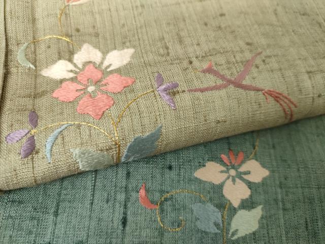 平和屋着物●生紬 訪問着 総刺繍 花鳥文 金糸 正絹 逸品 DAAV6545ps