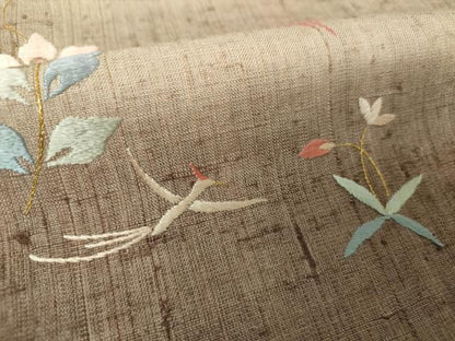 平和屋着物●生紬 訪問着 総刺繍 花鳥文 金糸 正絹 逸品 DAAV6545ps