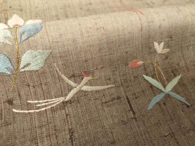 平和屋着物●生紬 訪問着 総刺繍 花鳥文 金糸 正絹 逸品 DAAV6545ps