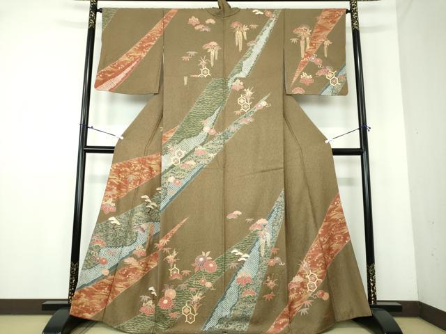 平和屋着物●訪問着 絞り 刺繍 吉祥花文 金彩 正絹 逸品 DAAV6605ps