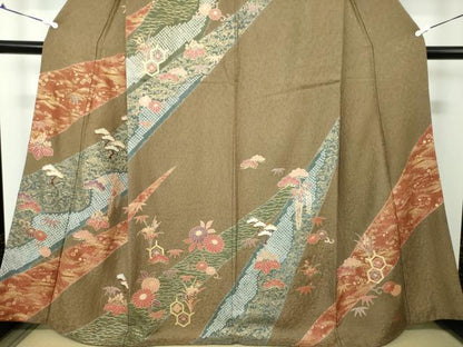 平和屋着物●訪問着 絞り 刺繍 吉祥花文 金彩 正絹 逸品 DAAV6605ps