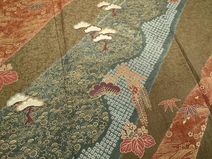 平和屋着物●訪問着 絞り 刺繍 吉祥花文 金彩 正絹 逸品 DAAV6605ps