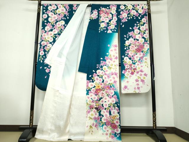 平和屋着物●豪華振袖　刺繍　枝垂れ桜　花丸文　暈し染め　金彩　銀通し地　正絹　逸品　DAAV6618ps