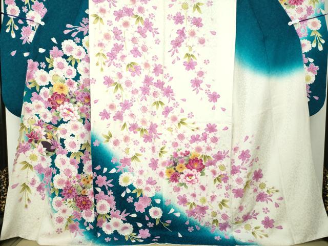 平和屋着物●豪華振袖　刺繍　枝垂れ桜　花丸文　暈し染め　金彩　銀通し地　正絹　逸品　DAAV6618ps