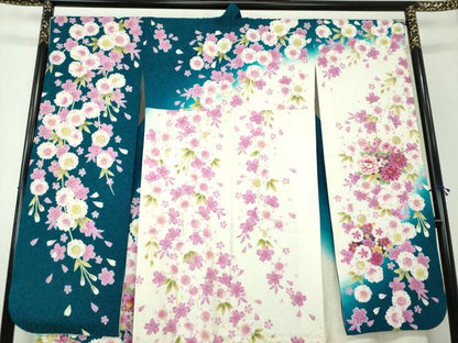 平和屋着物●豪華振袖　刺繍　枝垂れ桜　花丸文　暈し染め　金彩　銀通し地　正絹　逸品　DAAV6618ps