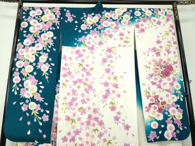 平和屋着物●豪華振袖　刺繍　枝垂れ桜　花丸文　暈し染め　金彩　銀通し地　正絹　逸品　DAAV6618ps