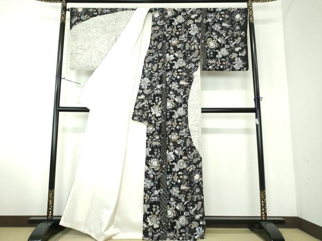 平和屋着物●訪問着　絞り　更紗花文　墨流し文様　金銀彩　正絹　逸品　DABE5348ps