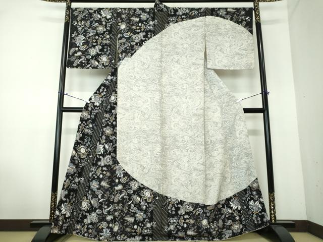 平和屋着物●訪問着　絞り　更紗花文　墨流し文様　金銀彩　正絹　逸品　DABE5348ps