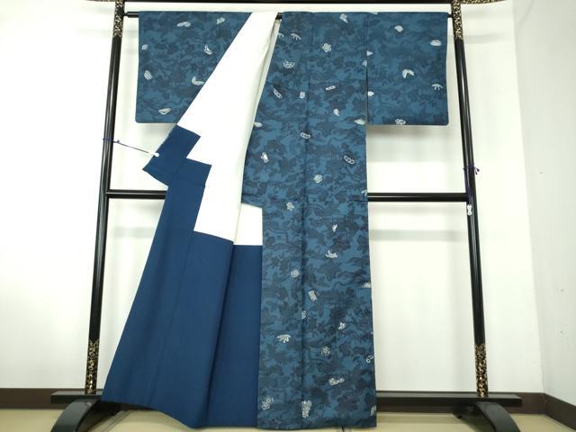 平和屋着物●本場染大島紬 松竹梅 型染 藍 風景花文 正絹 逸品 DAAV6650ps