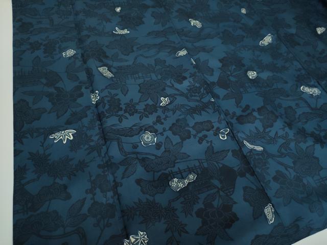 平和屋着物●本場染大島紬 松竹梅 型染 藍 風景花文 正絹 逸品 DAAV6650ps