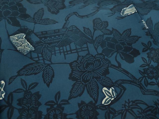 平和屋着物●本場染大島紬 松竹梅 型染 藍 風景花文 正絹 逸品 DAAV6650ps