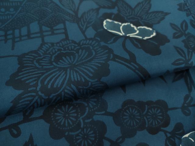 平和屋着物●本場染大島紬 松竹梅 型染 藍 風景花文 正絹 逸品 DAAV6650ps