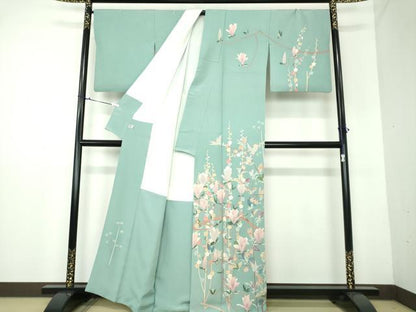 平和屋着物●本加賀友禅作家　宮野勇造　訪問着　休み鳥　枝花文　木蓮　色紙付き　正絹　逸品　DAAV6671ps