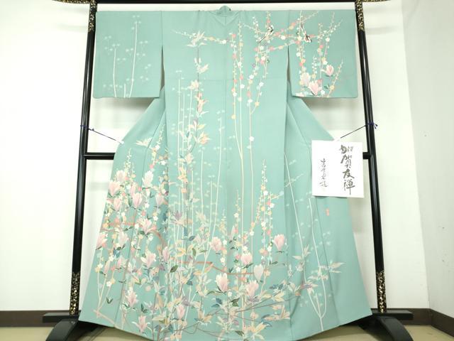平和屋着物●本加賀友禅作家　宮野勇造　訪問着　休み鳥　枝花文　木蓮　色紙付き　正絹　逸品　DAAV6671ps